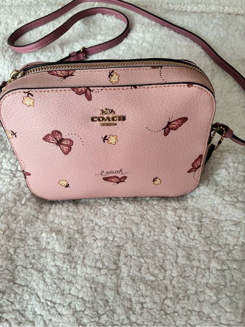 Coach Pink Butterfly-Print Crossbody Bag with Gold Hardware - Picture 6 of 12